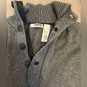 Claiborne Luxe men's sweater with leather collar detail